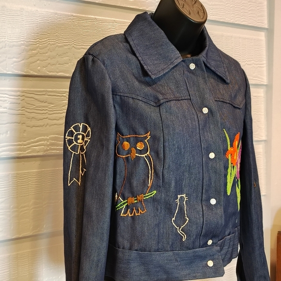 ECCLECTIC EMBROIDERED DENIM SHIRT JACKET WOMENS S/M GRAIL UNIQUE BOHO HIPPIE - Picture 3 of 9